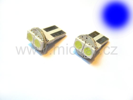 LED T10 SMD žárovka bezpaticová 12V 2xled 2ks modrá
