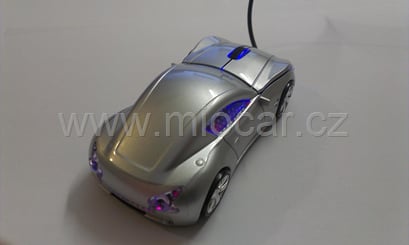 Myš ve tvaru auta FF stříbrná, svítící - myš auto USB  stříbrná 5070 (2)