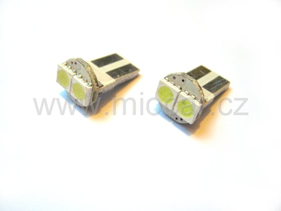 LED T10 SMD žárovka bezpaticová 12V 2xled 2ks bílá 