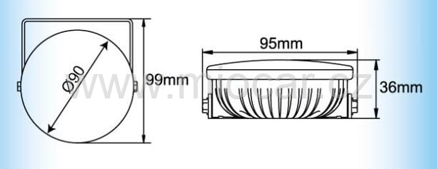 Denní svícení kulatá 18x LED RL CARFACE - Rozměry denního svícení