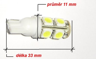 LED SMD parkovací žárovky T10 12V 9x led bílá / 2ks - 9 x SMD LED v každé žárovce, úhel světla 360° , napájecí napětí 12V,