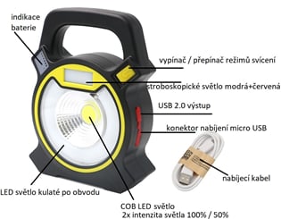 Pracovní, camping světlo LED COB dobíjecí - camping, pracovní světlo cob led (2) - kopie