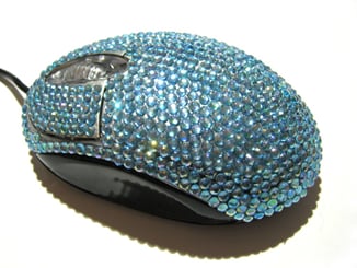 Myš k PC optická Lady Line Diamond - svítící zeleno modrá - Tělo myši poseto kamínky - diamantový design.