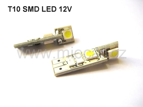 LED T10 SMD žárovky bezpaticové 12V 4xled 2ks bílá 