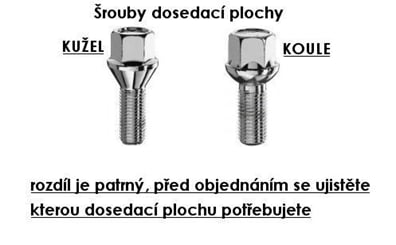 Šroub 14x1.5x28 koule černý - Detail dosedacích  ploch šroubů
