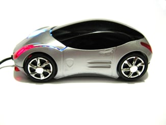 Myš auto k PC optická USB tuning svítící stříbrná - Myš tvar auta vhodná jako dárek pro automobilové nadšence.