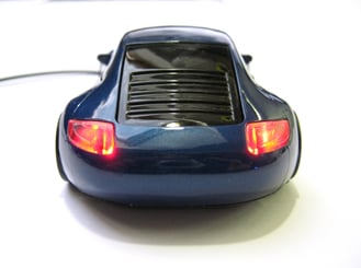 Myš ve tvaru auta Porsche optická USB svítící modrá - Myš PC auto USB svítí přední i zadní světla
