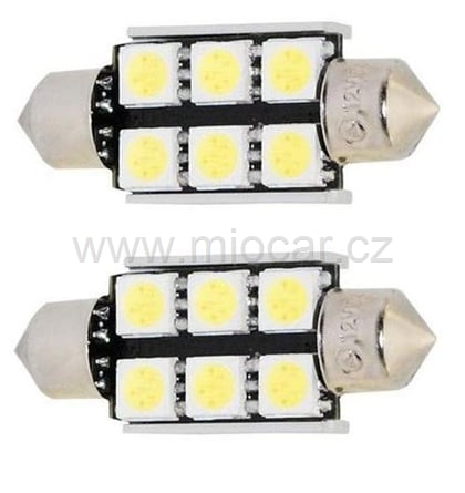 SUFIT LED žárovka 6x SMD CAN-BUS bílá 39mm, 2KS