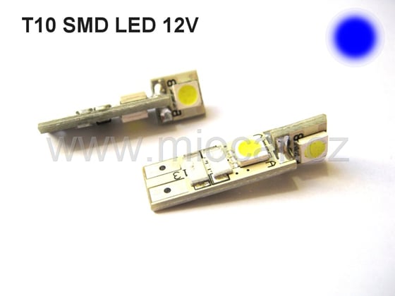 LED T10 SMD žárovky bezpaticové 12V 4xled 2ks modrá