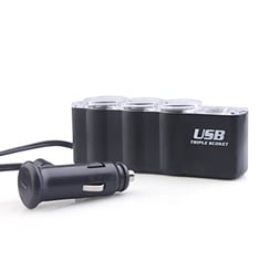 Roztrojka zásuvky auto zapalovače s USB WF - Adaptér, redukce do autozapalovače WF-0120 3x12V + USB 5V 500mA  s kablem. (1)