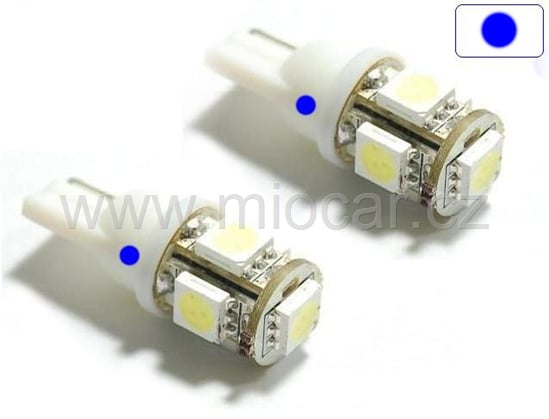 LED SMD parkovací žárovky T10 12V 5xled modré / 2KS