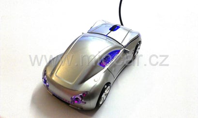 Myš ve tvaru auta FF stříbrná, svítící - myš auto USB  stříbrná 5070 (1)
