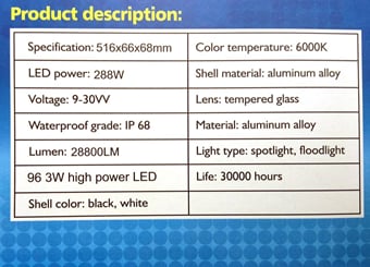 Pracovní světlo Led, Off-road světlo 288W 96LED COMBO 4848 - Pracovní světlo Led, Off-road světlo 96LED 288W COMBO (2)