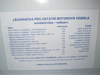 Autolekárnička NOVÁ VYHLÁŠKA č. 283/2009 Sb. bílá plast krabička - Autolekárnička TYP I dle nové vyhlášky č. 283/2009 Sb.