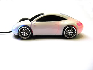 Myš ve tvaru auta Porsche optická USB svítící bílá - Myš auto svítí přední a zpětná světla.