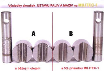 Militec - 1 přelom v technice mazání  - Militec výsledky zkoušek 