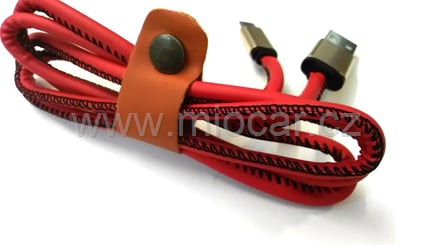 Datový kabel USB / micro USB, 1m, kůže, červený - Datový kabel USBmicro USB 1m