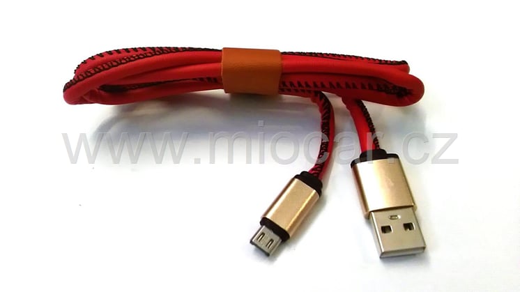 Datový kabel USB / micro USB, 1m, kůže, červený